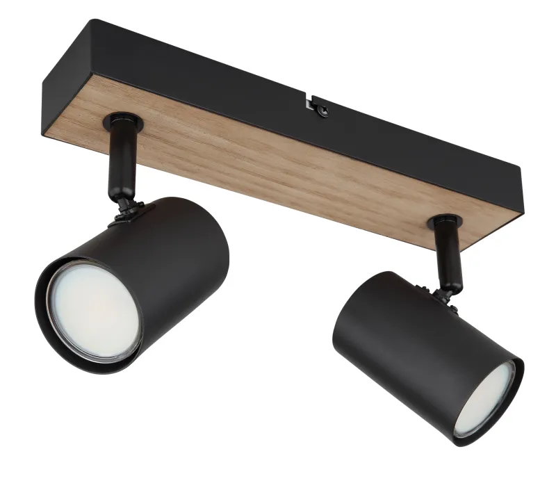 Robby 2 Luonto kohdevalaisin valmistajalta Globo Lighting - Robby &auml;r en&nbsp;stilren&nbsp;takspotlight som imponerar med sin eleganta design i mattsvart metall och MDF i tr&auml;-look.