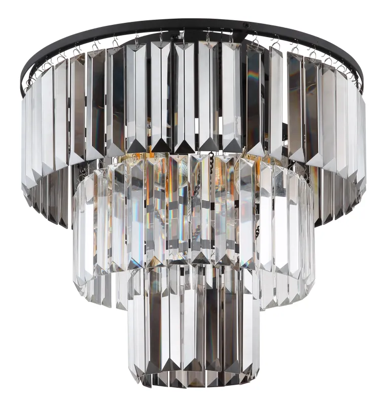 Naxis Ø40 Savun värinen plafondi valmistajalta Globo Lighting - Naxis &auml;r en vacker plafond tillverkad av mattsvart metall och &auml;r smyckad med kristaller i r&ouml;kf&auml;rgat och klart glas.