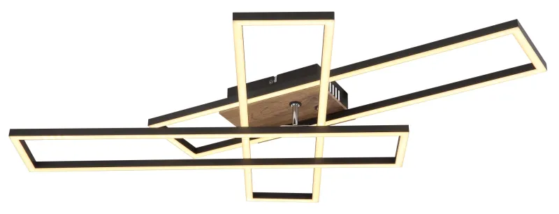 Dakari 100cm Musta plafondi valmistajalta Globo Lighting - Lampan &auml;r tillverkad av mattsvart metall i kombination med en m&ouml;rk MDF-tr&auml;look, vilket ger den en exklusiv och sofistikerad k&auml;nsla.