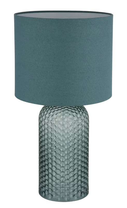 Sofia 50cm Vihreä pöytävalaisin valmistajalta Globo Lighting - Bordslampan Sofia imponerar med sin eleganta kombination av en texturerad glaskropp och en cylindrisk textilsk&auml;rm i lyxig gr&ouml;n ton.