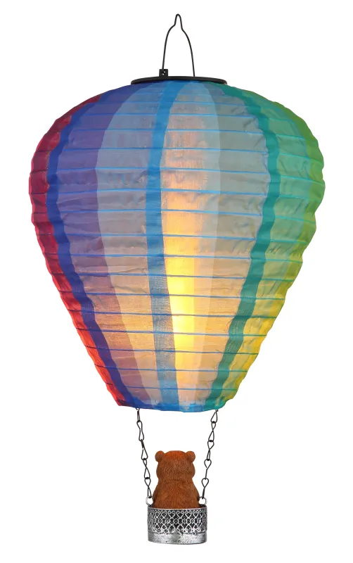 Balloon Monivärinen aurinkokennolamppu valmistajalta Globo Lighting - Skapa en lekfull k&auml;nsla i tr&auml;dg&aring;rden med Balloon, en solcellsdriven dekoration inspirerad av en luftballong med en bj&ouml;rn i korgen.