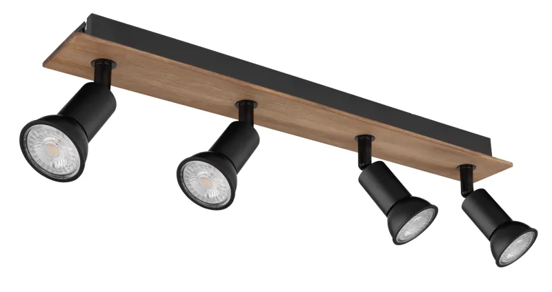 Drew 4 Luonto kohdevalaisin valmistajalta Globo Lighting - Drew &auml;r en stilren takspotlight som imponerar med sin design i svart metall och m&ouml;rkt tr&auml;.