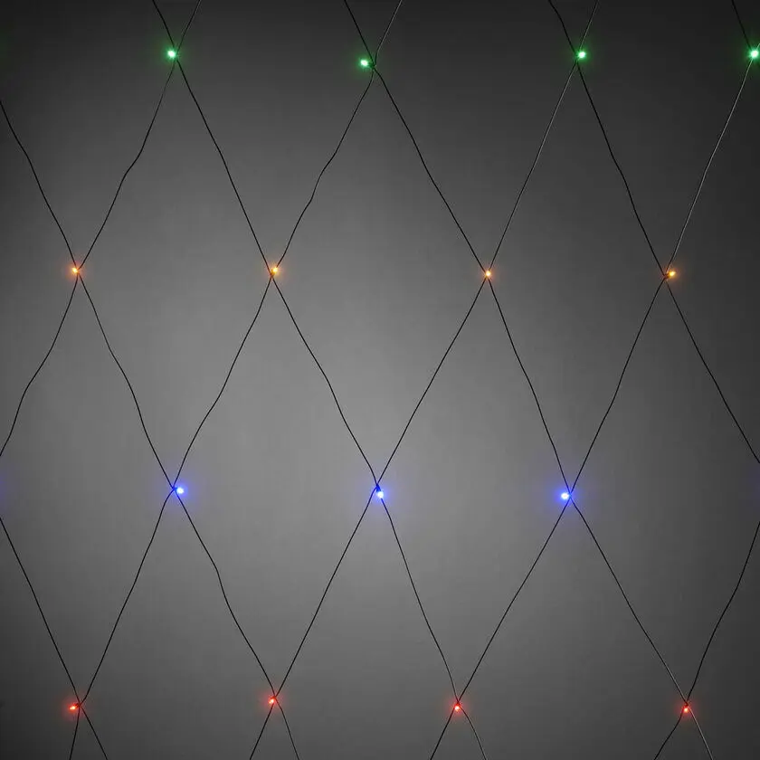 Valoverkko multi-colour 1,5m Monivärinen valmistajalta Konstsmide - Heid&auml;n geenins&auml; mitattuna; 2x2 metri&auml; ja musta kaapeli, sulautuu hienosti ymp&auml;rist&ouml;&ouml;n.