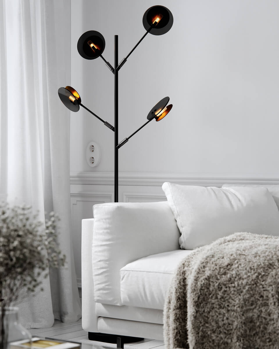 Turno Musta lattiavalaisin valmistajalta By Rydéns - Klassisesta mustametallista valmistetun Turno-lattiavalaisimen avulla sinulla on mahdollisuus s&auml;&auml;t&auml;&auml; valonl&auml;hteit&auml; mielesi ja makusi mukaan.