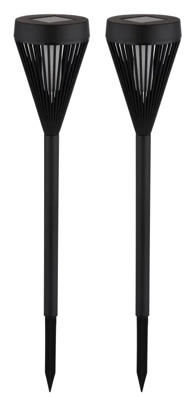 Fire 2 Kpl Musta aurinkokennolamppu valmistajalta Globo Lighting - L&auml;mmin, liekehtiv&auml; valoefekti tarjoaa el&auml;v&auml;&auml; ja kutsuvaa hehkua k&auml;velyteill&auml;, kukkapenkeiss&auml; tai puutarhassa.