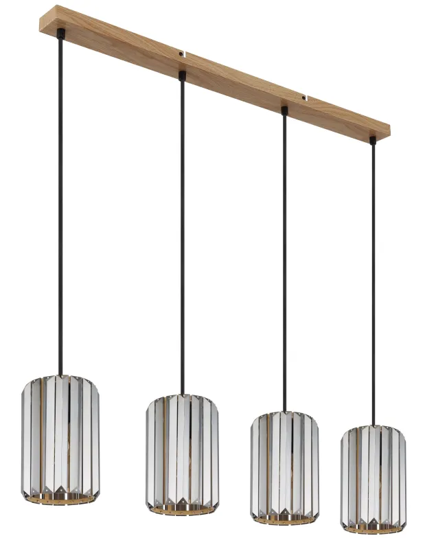 Run 88cm Savun värinen kattovalaisin valmistajalta Globo Lighting - Kombinationen av metall i tr&auml;utseende och de fyra sk&auml;rmarna med r&ouml;kf&auml;rgade K5-kristaller ger en harmonisk ljusspridning och en sofistikerad k&auml;nsla.