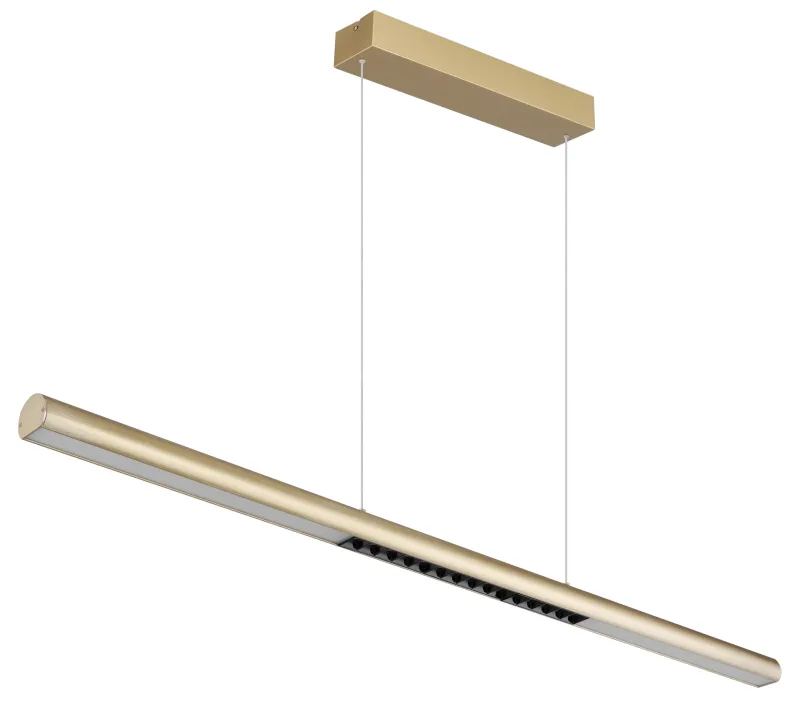 Cody 120cm Kulta kattovalaisin valmistajalta Globo Lighting - Lampan &auml;r tillverkad av aluminium i en mattguld finish som ger ett elegant och tidl&ouml;st uttryck som smidigt sm&auml;lter in i olika inredningsstilar, perfekt f&ouml;r stora matbord eller k&ouml;ks&ouml;ar.