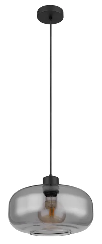 Giuseppe Ø28 Savun värinen kattovalaisin valmistajalta Globo Lighting - Lampan &auml;r tillverkad av svart metall och har en vackert formad r&ouml;kf&auml;rgad glassk&auml;rm.