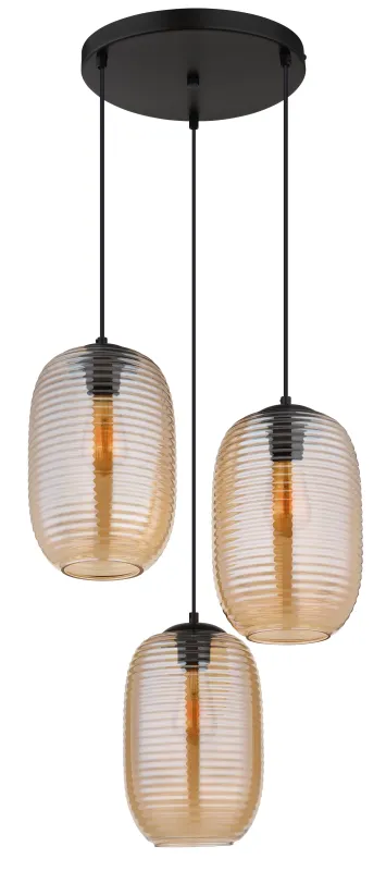 Jefrey Ø47 Keltainen kattovalaisin valmistajalta Globo Lighting - Denna eleganta taklampa har en rund form och &auml;r utrustad med tre rundade glaskupor i varm b&auml;rnstensf&auml;rg.