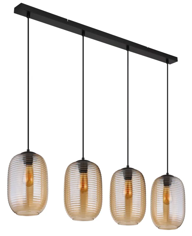 Jefrey 110cm Keltainen kattovalaisin valmistajalta Globo Lighting - Denna eleganta taklampa har en avl&aring;ng form och &auml;r utrustad med fyra rundade glaskupor i varm b&auml;rnstensf&auml;rg.