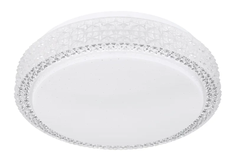 Ovi Ø30 Valkoinen plafondi valmistajalta Globo Lighting - Kombinationen av vit metall, glittrande dekordetaljer och klara plastkristaller g&ouml;r den till en riktig blickf&aring;ngare.