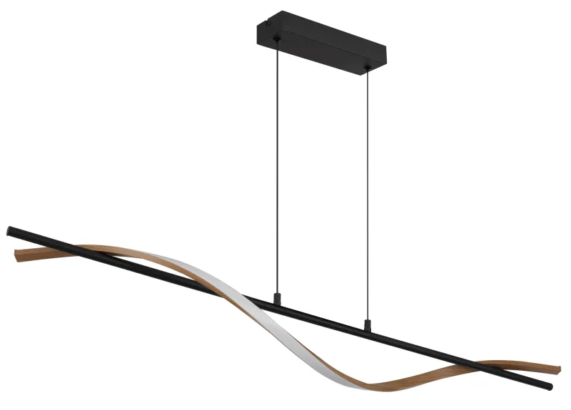 Watkins 115cm Musta kattovalaisin valmistajalta Globo Lighting - Den raka st&aring;ngen i mattsvart metall utstr&aring;lar enkel elegans, medan aluminium med m&ouml;rk tr&auml;look och den opalf&auml;rgade plastsk&auml;rmen skapar en harmonisk kontrast.