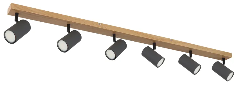 Robby 6 Ruskea kohdevalaisin valmistajalta Globo Lighting - Robby &auml;r en&nbsp;stilren&nbsp;takspotlight som imponerar med sin eleganta design i grafitsvart metall och tr&auml;-look.