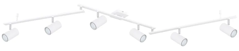 Robby 6 Valkoinen kohdevalaisin valmistajalta Globo Lighting - Den best&aring;r av tre metallst&auml;nger, var och en utrustad med tv&aring; vridbara GU10-socklar med metallfinish.