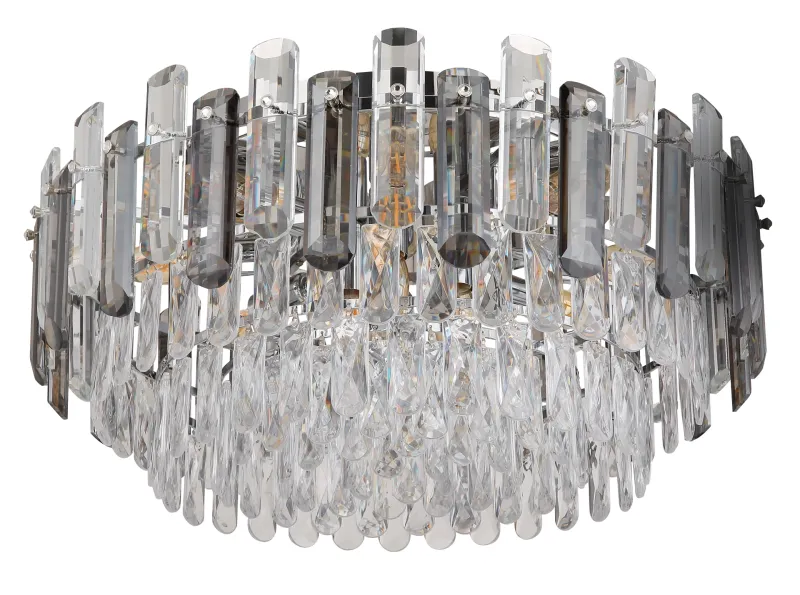Orgina Ø55 Savun värinen plafondi valmistajalta Globo Lighting - Plafonden Orgina tillf&ouml;r rummet en lyxig k&auml;nsla med gnistrande kristaller och r&ouml;kf&auml;rgade glasstavar.