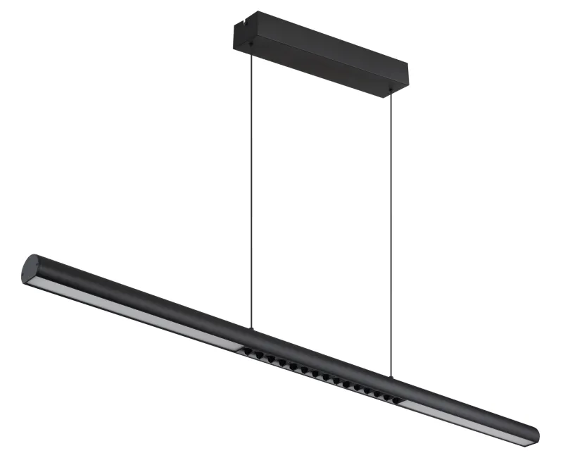Cody 120cm Musta kattovalaisin valmistajalta Globo Lighting - Lampan &auml;r tillverkad av aluminium i en mattsvart finish som ger ett elegant och tidl&ouml;st uttryck som smidigt sm&auml;lter in i olika inredningsstilar, perfekt f&ouml;r stora matbord eller k&ouml;ks&ouml;ar.