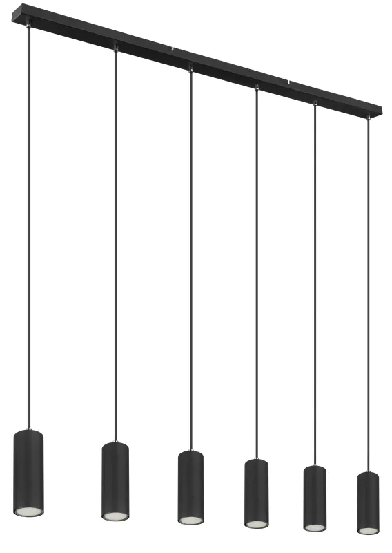 Robby 115cm Musta kattovalaisin valmistajalta Globo Lighting - Fr&aring;n den 115 cm l&aring;nga takmonteringen l&ouml;per sex kablar, var och en utrustad med en GU10-sockel.