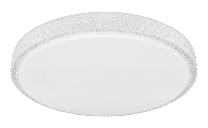 Ovi Ø60 Valkoinen plafondi valmistajalta Globo Lighting - Kombinationen av vit metall, glittrande dekordetaljer och klara plastkristaller g&ouml;r den till en riktig blickf&aring;ngare.