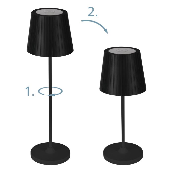Cabozo 37cm Musta Siirrettävä valmistajalta Eglo - Cabozo on tyylikäs ulkokäyttöön tarkoitettu pöytävalaisin, jossa on moderni, ajaton muotoilu mustasta muovista.
