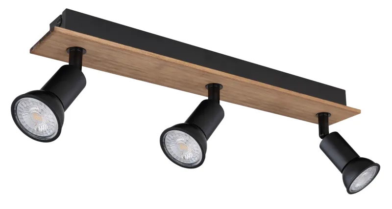 Drew 3 Luonto kohdevalaisin valmistajalta Globo Lighting - Drew &auml;r en stilren takspotlight som imponerar med sin design i svart metall och m&ouml;rkt tr&auml;.