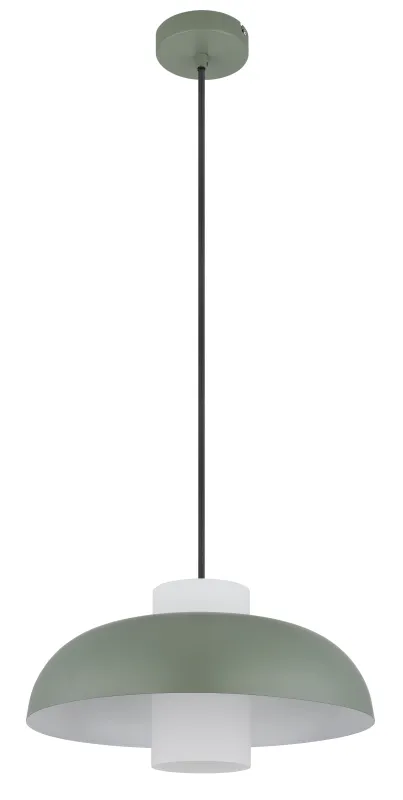 Lowe Ø38 Vihreä kattovalaisin valmistajalta Globo Lighting - Den runda sk&auml;rmen i matt gr&ouml;nf&auml;rgad metall ger ett elegant och tidl&ouml;st uttryck, medan den cylinderformade sk&auml;rmen i opalglas sprider ett mjukt och behagligt ljus.