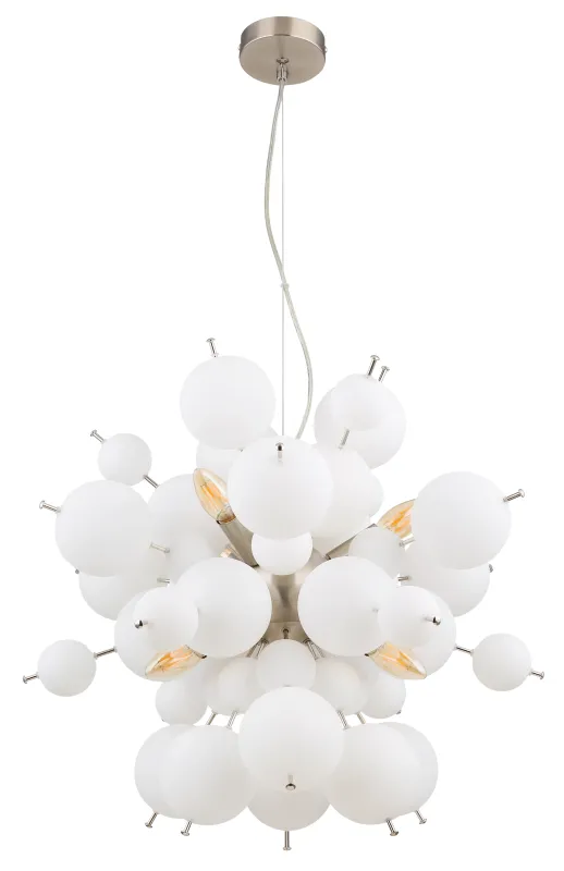 Udo Ø55 Valkoinen kattovalaisin valmistajalta Globo Lighting - Dess unika design imponerar med en rund form d&auml;r eleganta metallst&auml;nger sammanl&auml;nkas med dekorativa kulor i olika storlekar.