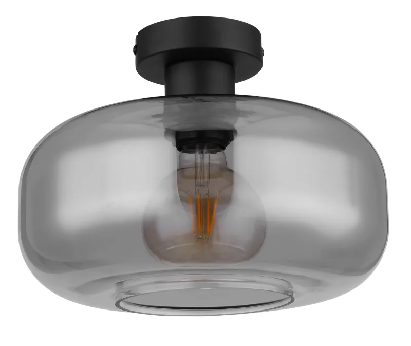 Giuseppe Ø28 Savun värinen plafondi valmistajalta Globo Lighting - Lampan &auml;r tillverkad av mattsvart metall och &auml;r smyckad med en vackert formad glaskupa i r&ouml;kf&auml;rgat glas.