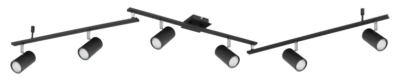 Robby 6 Musta kohdevalaisin valmistajalta Globo Lighting - Den best&aring;r av tre metallst&auml;nger, var och en utrustad med tv&aring; vridbara GU10-socklar med metallfinish.