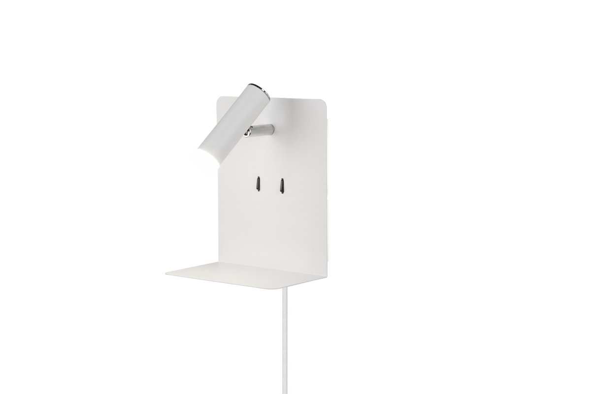 Element Valkoinen lukulamppu valmistajalta Trio Lighting - Hyllyll&auml; ja USB-portilla latausta varten se on sek&auml; k&auml;yt&auml;nn&ouml;llinen ett&auml; toimiva.