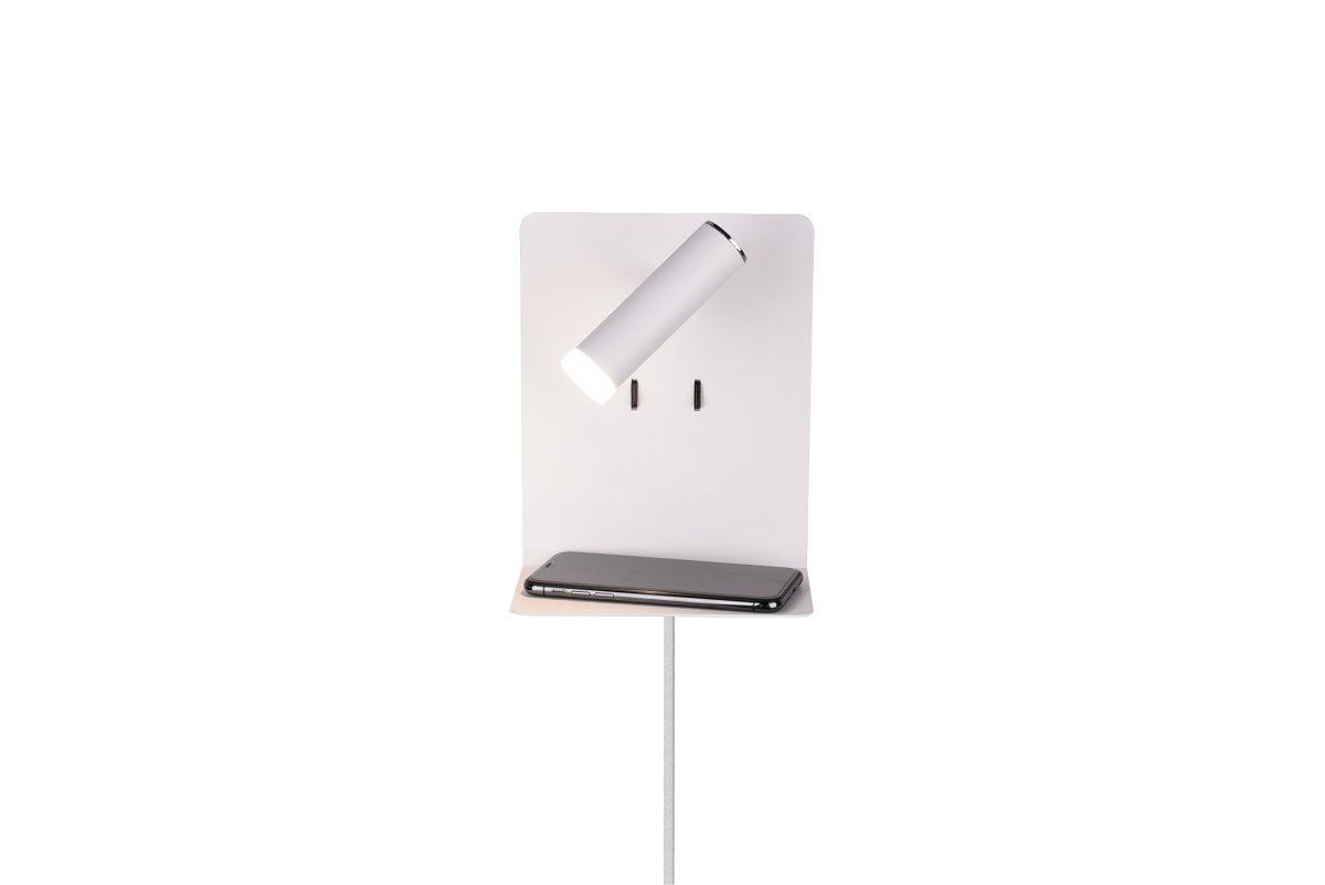 Element Valkoinen lukulamppu valmistajalta Trio Lighting - Hyllyll&auml; ja USB-portilla latausta varten se on sek&auml; k&auml;yt&auml;nn&ouml;llinen ett&auml; toimiva.