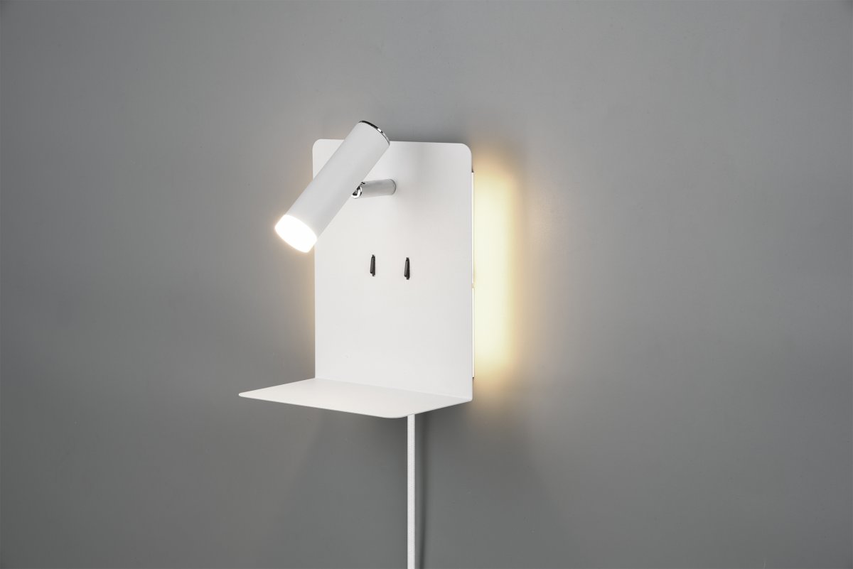 Element Valkoinen lukulamppu valmistajalta Trio Lighting - Hyllyll&auml; ja USB-portilla latausta varten se on sek&auml; k&auml;yt&auml;nn&ouml;llinen ett&auml; toimiva.