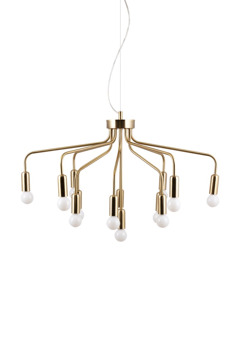 Roots Ø70 Harjattua messinkiä kattovalaisin valmistajalta Globen Lighting - Roots &auml;r en elegant och tidl&ouml;s pendel tillverkad av metall med en borstad m&auml;ssingfinish.