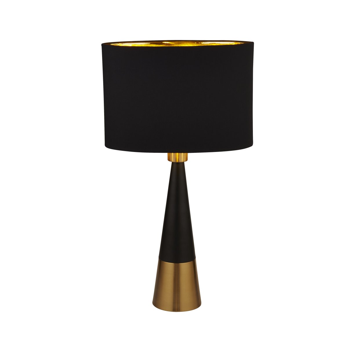 Chloe 40cm Matta musta pöytävalaisin valmistajalta Searchlight - Tämä moderni pöytävalaisin huokuu eleganssia kartiomaisella muotoilullaan ja ylellisellä mustan ja kullan yhdistelmällä.