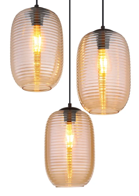Jefrey Ø47 Keltainen kattovalaisin valmistajalta Globo Lighting - Denna eleganta taklampa har en rund form och &auml;r utrustad med tre rundade glaskupor i varm b&auml;rnstensf&auml;rg.