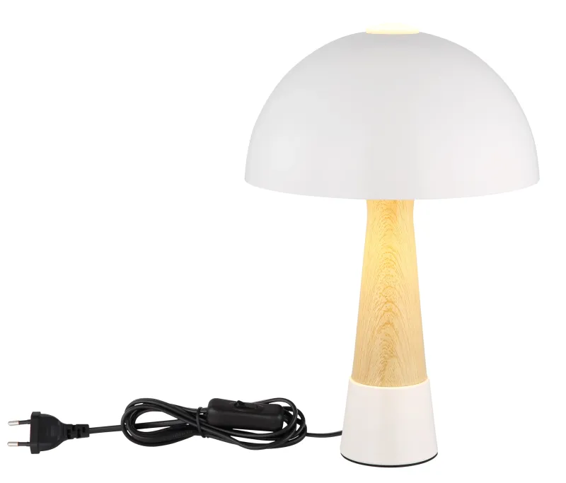 Paulin 36cm Hiekka pöytävalaisin valmistajalta Globo Lighting - Den runda kroppen i matt sandf&auml;rgad metall med tr&auml;look ger ett stilfullt och naturligt uttryck samtidigt som den &auml;r h&aring;llbar och l&auml;tt att reng&ouml;ra.