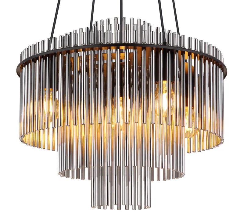 Gorley Ø50 Savun värinen kattovalaisin valmistajalta Globo Lighting - Med sin runda form och sk&auml;rm av r&ouml;kf&auml;rgade glasstavar skapar den en sofistikerad ljusbild och en st&auml;mningsfull atmosf&auml;r.