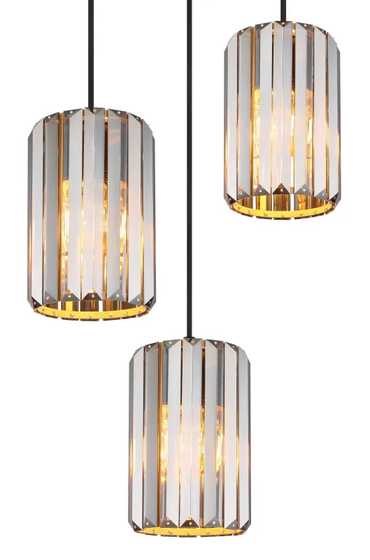 Run Ø35 Savun värinen kattovalaisin valmistajalta Globo Lighting - Kombinationen av metall i tr&auml;utseende och de tre sk&auml;rmarna med r&ouml;kf&auml;rgade K5-kristaller ger en harmonisk ljusspridning och en sofistikerad k&auml;nsla.