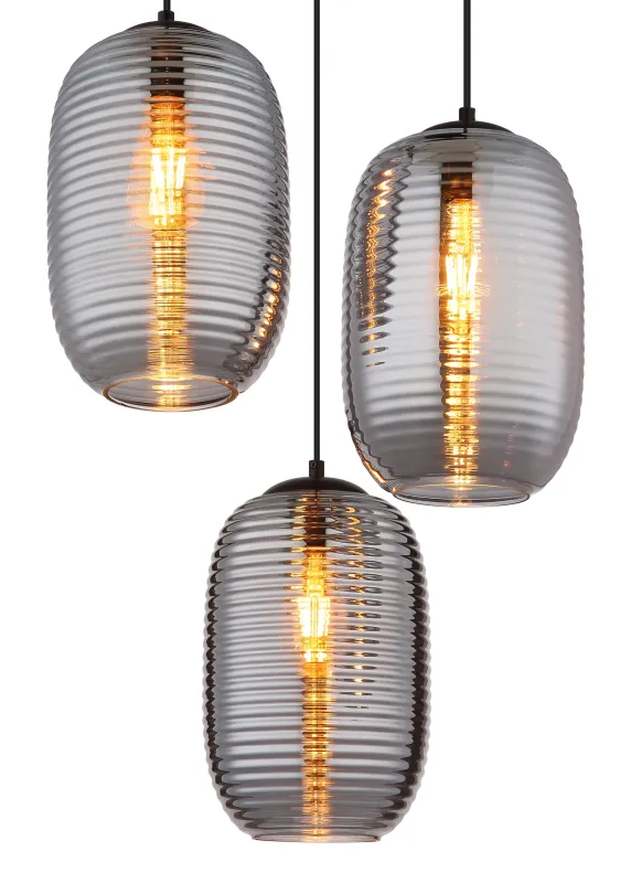 Jefrey Ø47 Savun värinen kattovalaisin valmistajalta Globo Lighting - Denna eleganta taklampa har en rund form och &auml;r utrustad med tre rundade kupor i r&ouml;kf&auml;rgat glas.
