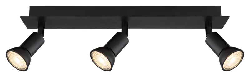 Drew 3 Musta kohdevalaisin valmistajalta Globo Lighting - Drew &auml;r en stilren takspotlight som imponerar med sin enhetliga svarta design.