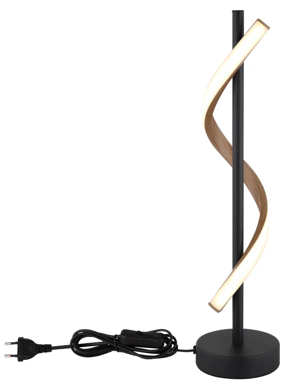 Watkins 50cm Musta pöytävalaisin valmistajalta Globo Lighting - Sk&auml;rmen i aluminium med tr&auml;look och opal plast ger en mjuk och j&auml;mn ljusspridning f&ouml;r en behaglig atmosf&auml;r.