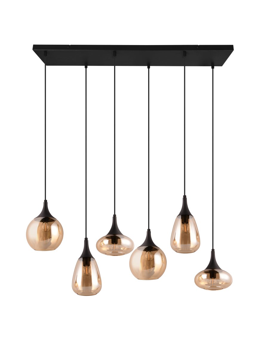 Lumina 93cm Keltainen kattovalaisin valmistajalta Trio Lighting - Kolmen varjostimen eri muodot sek&auml; metallin ja meripihkanv&auml;risen lasin yhdistelm&auml; luovat l&auml;mpim&auml;n ja kutsuvan valotunnelman.