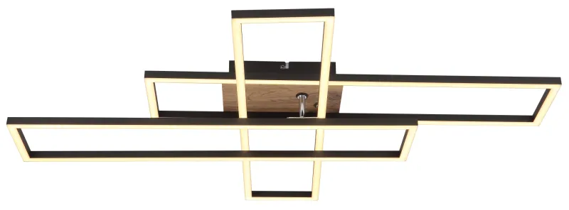 Dakari 100cm Musta plafondi valmistajalta Globo Lighting - Lampan &auml;r tillverkad av mattsvart metall i kombination med en m&ouml;rk MDF-tr&auml;look, vilket ger den en exklusiv och sofistikerad k&auml;nsla.