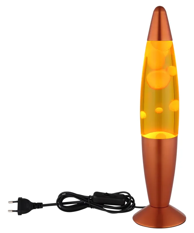 Etna Oranssi lasten valaisin valmistajalta Globo Lighting - Etna &auml;r en fascinerande lavalampa med gul v&auml;tska och oranget vax som sm&auml;lter l&aring;ngsamt och skapar hypnotiska ljuseffekter.
