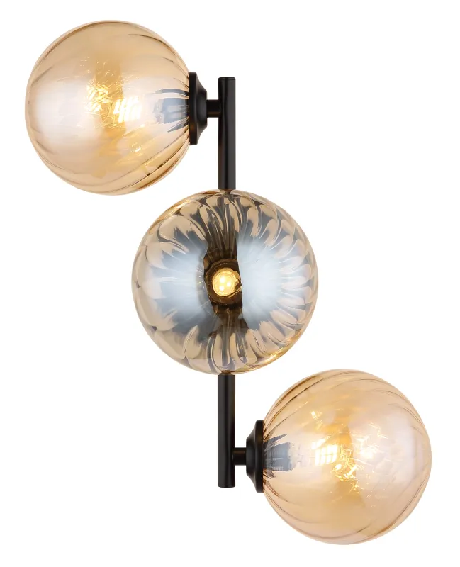 Conor 36cm Keltainen seinävalaisin valmistajalta Globo Lighting - Conor v&auml;gglampa i mattsvart med amberf&auml;rgade glassf&auml;rer ger en modern och elegant touch till vilket rum som helst.