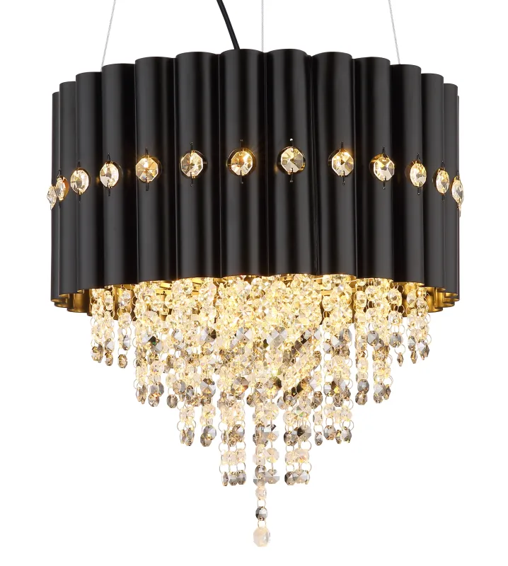 Eleos Ø40 Musta kattovalaisin valmistajalta Globo Lighting - Med en stomme i matt svartlackerad metall och en lampsk&auml;rm i samma nyans sm&auml;lter den harmoniskt in i b&aring;de moderna och klassiska interi&ouml;rer.