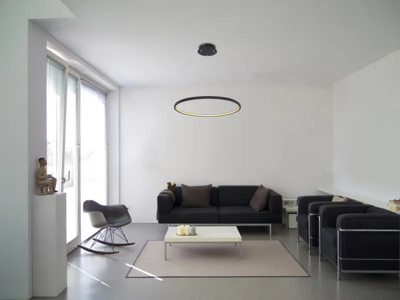 Ralph Ø60 Musta kattovalaisin valmistajalta Globo Lighting - Den moderna, runda takpendeln Ralph i mattsvart &auml;r en stilren blickf&aring;ngare i ditt hem.