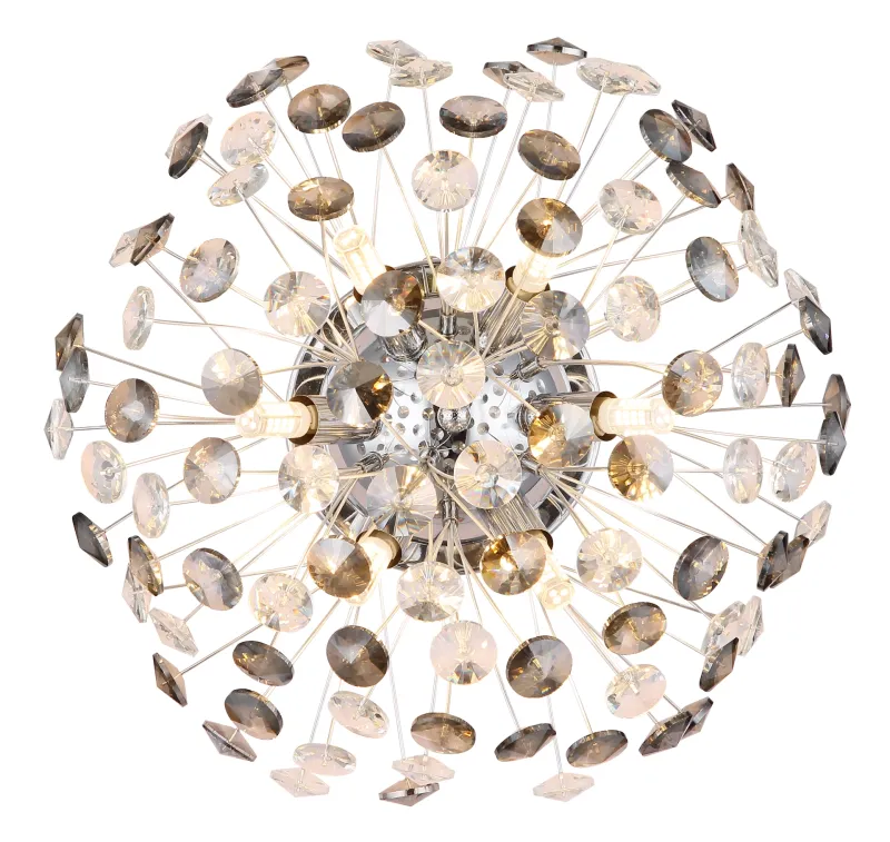 Katrina Ø40 Kromi seinävalaisin valmistajalta Globo Lighting - Den runda stommen i kromf&auml;rgad metall och den halvsf&auml;riska sk&auml;rmen i r&ouml;kf&auml;rgade K9-kristaller skapar en lyxig och inbjudande atmosf&auml;r.