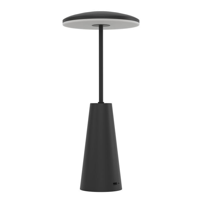 Piccola 28cm Musta Siirrettävä valmistajalta Eglo - Lamppua ohjataan helposti kosketushimmetimellä ja se ladataan USB:n kautta, joten se on langaton ja helppo ottaa mukaan.