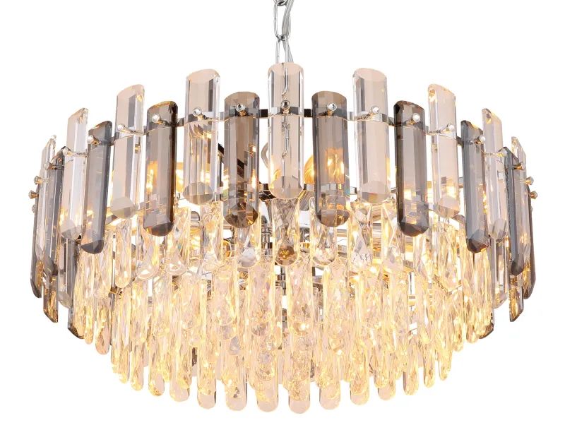 Orgina Ø60 Savun värinen kristalli valmistajalta Globo Lighting - Takkronan Orgina tillf&ouml;r rummet en lyxig k&auml;nsla med gnistrande kristaller och r&ouml;kf&auml;rgade glasstavar.