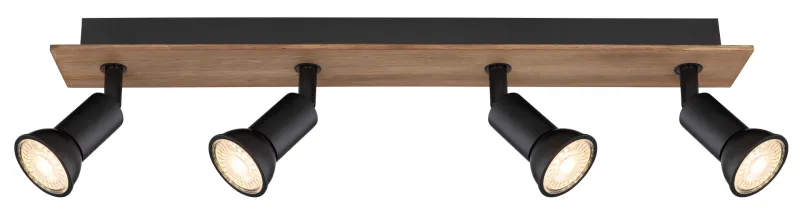 Drew 4 Luonto kohdevalaisin valmistajalta Globo Lighting - Drew &auml;r en stilren takspotlight som imponerar med sin design i svart metall och m&ouml;rkt tr&auml;.
